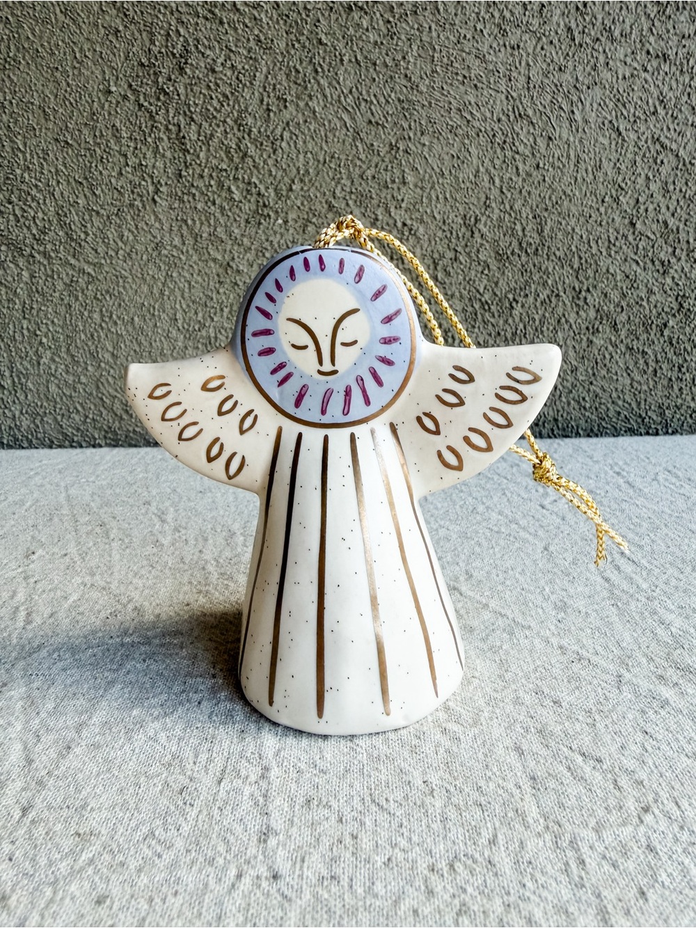 Anthropologie Sun Angel Ornament White Gold Stoneware Celestial Christmas Decor